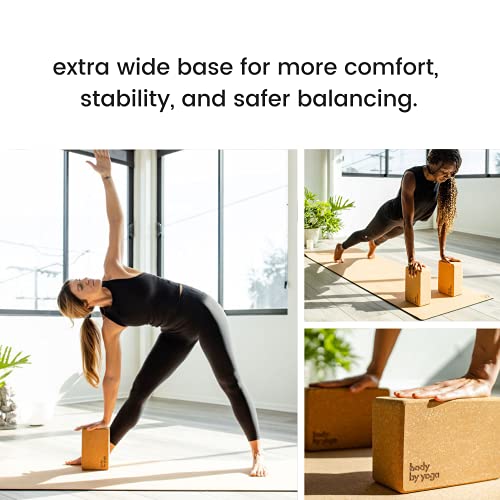 Cork Yoga Blocks 2 Pack – High Density Non Slip with Select Cork Grain for Chip-Resistant Durability | Extra Thick 4” for Support & Stability | Natural, Smooth, and Crumble Free | Body By Yoga