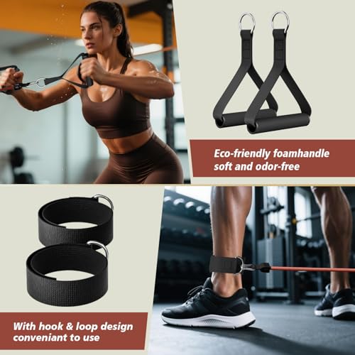 WHATAFIT Resistance Bands, Exercise Bands, Workout Bands with Handles, Door Anchor and Ankle Straps, 5 Resistance Levels Fitness Bands for Strength Training, Physical Therapy, and Home Gym Equipment