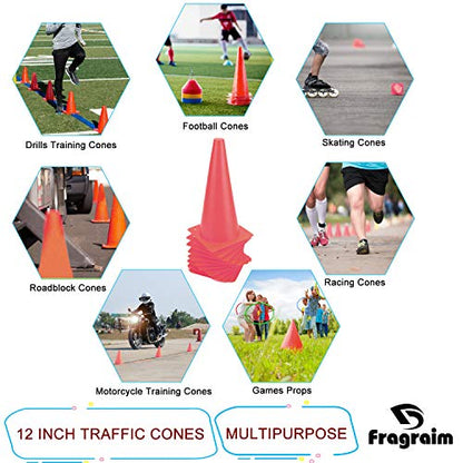 12 Inch Traffic Training Cones, Plastic Safety Parking Cones, 6 Colors - color: Red, Set of 12