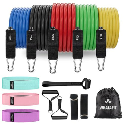 WHATAFIT Resistance Bands with Handles, 5-Level Exercise Bands for Workout - color: Mottled