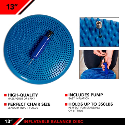 JFIT Inflatable Balance Disc - 13" or 26" Large Wobble Cushion Trainer - Durable Exercise Balance Pad for Coordination, Stability, and Core - Home, Gym, and Pet Training