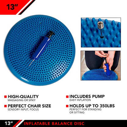 JFIT Inflatable Balance Disc - 13" or 26" Large Wobble Cushion Trainer - Durable Exercise Balance Pad for Coordination, Stability, and Core - Home, Gym, and Pet Training
