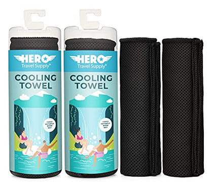 Hero Cooling Towels for Neck & Face (2 Pack), Microfiber Towels for Travel - color: Black/Black
