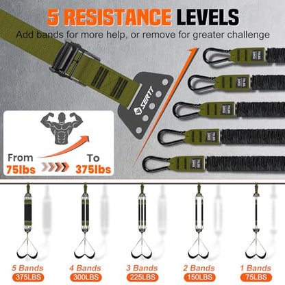 Adjustable Pull Up Assistance Band, Heavy Duty Assisted Pull Up Bands Support 375lbs, Upgrade Pull Up Bar Resistance Band for Assist Pullup Home Gym Strength Training