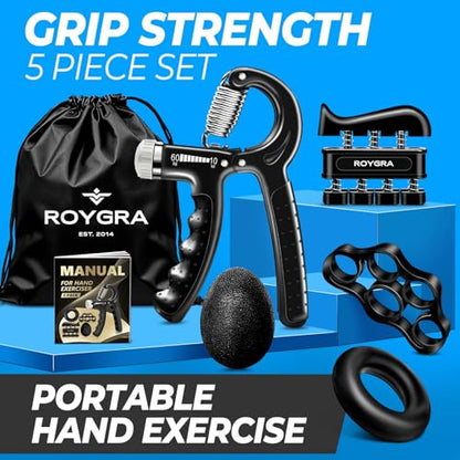 Grip Strength Trainer (5 Pack), Forearm Strengthener, Hand Strengthening Devices, Hand Exercisers for Strength, Finger Strengthener, Wrist Exerciser, Baseball Climbing Calisthenics Basketball
