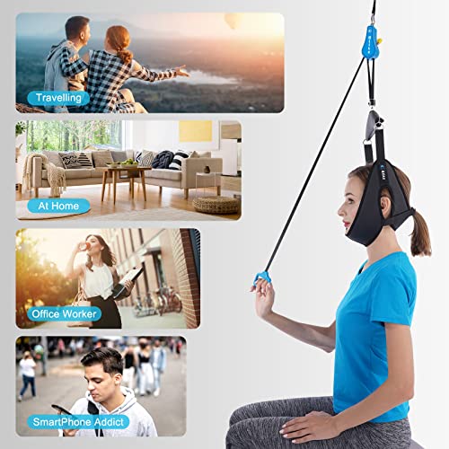 Cervical Neck Traction Device for Home Use, Portable Neck Stretcher Hammock Over Door for Neck Pain Relief, Neck Sling for Spine Decompression