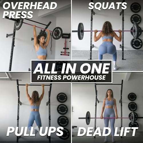 Synergee 2200 Series 79" Wall Mounted Squat Rack with J-Cups & Adjustable Pull Up Bar. Exercise Stand with 750lb Capacity. Free Standing Strength & Bodyweight Exercise Stand. - style: 89" Height