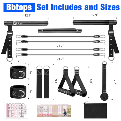 Pilates Bar Kit with Resistance Bands,Pilates Bar with Stackable Bands Workout Equipment for Legs,Hip,Waist and Arm,Exercise Fitness Equipment for Women & Men Home Gym Yoga Pilates - color: Matte Black