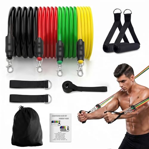Resistance Bands 9 Pack Set for Home Gym, Adjustable Resistance Bands with Door Anchor Handle Ankle Straps - color: Mix