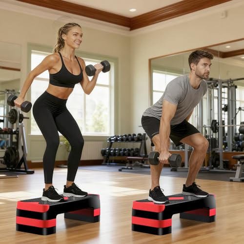 27'' Aerobics Stepper Workout Step Platform with 4 Risers 4"-6"-8" Height Adjustable, Non-Slip Fitness Exercise Workout Trainer for Cardio, Core, Strength Training,Home Gym
