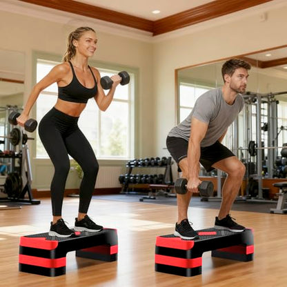 27'' Aerobics Stepper Workout Step Platform with 4 Risers 4"-6"-8" Height Adjustable, Non-Slip Fitness Exercise Workout Trainer for Cardio, Core, Strength Training,Home Gym