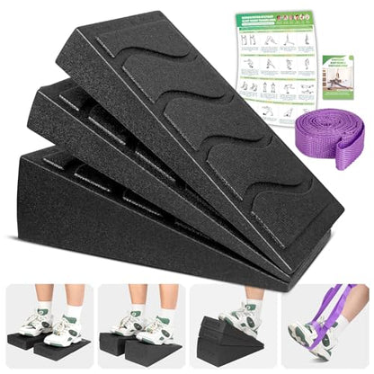 ODCPN Squat Wedge Block, 5 Adjustable Angles Slant Board for Calf Stretching with Stretching Strap & Poster, 520 LBS Heel Elevated Squat Wedge Capacity for Yoga, Ankle Physical Therapy & Mobility - color: Black