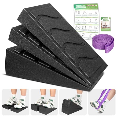 ODCPN Squat Wedge Block, 5 Adjustable Angles Slant Board for Calf Stretching with Stretching Strap & Poster, 520 LBS Heel Elevated Squat Wedge Capacity for Yoga, Ankle Physical Therapy & Mobility - color: Black