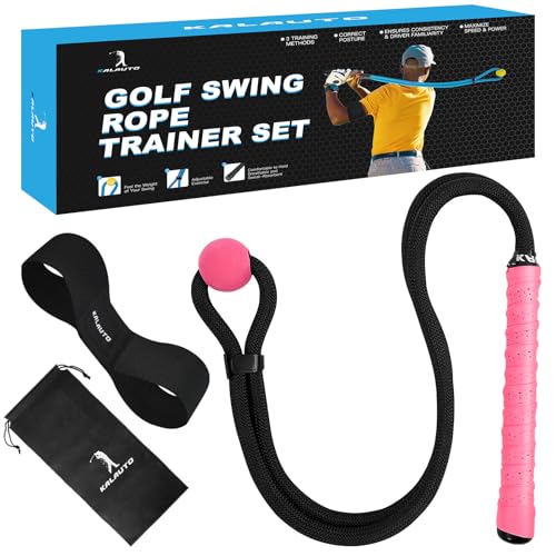 Golf Rope Swing Trainer Set-Golf Swing Training Aid,Improved Golfers Swing and Master Tempo,Golf Gifts for Men Golfers,Included Swing Correcting Arm Band&Rope Trainer with Weighted Ball - color: Pink