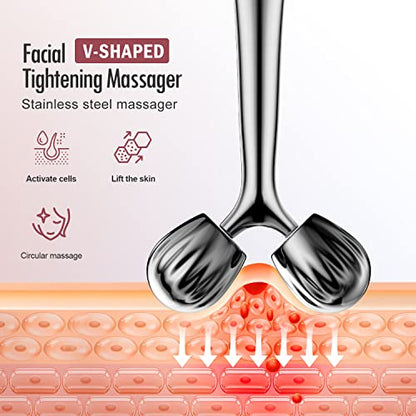 DANGSHAN Gua Sha Facial Tools & Face Roller Set, Face Massager, Lymphatic Drainage Massager, Face Sculpting Tool, Ice Roller for Face (Silver)