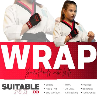 WFX Kids Junior Boxing Hand Wraps Inner Gloves Gel Padded Elasticated Padded Fist Under Gloves Pair Combat Sports for Young Fighters Gel Boxing Hand Wraps - color: Black / Red