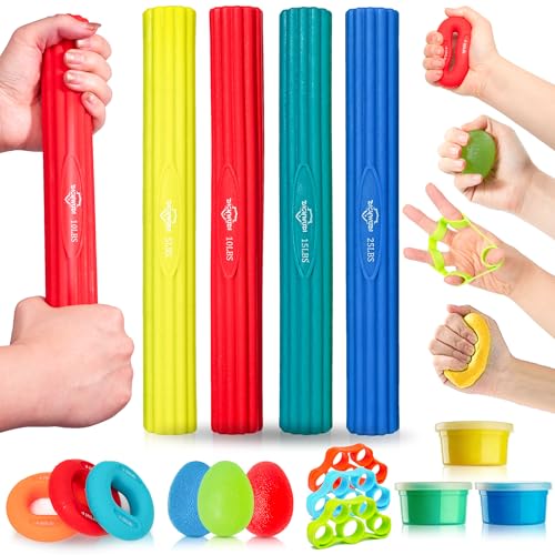 Flex Therapy Bar and Grip Strength Trainers Set, Physical Therapy & Resistance Bar for Golfers Elbow,Tendinitis,Wrist,Forearms Pain, Improve Grip Strength and Relieve Pain - color: Colored Clay 16pcs ‎green Sets