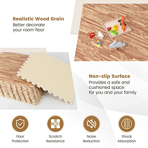 Giantex 24 Pcs Faux Wood Grain EVA Foam Tiles, 24"x24" Interlocking Floor - color: Light Oak, size: 96 Sq.Ft (24 Tiles)