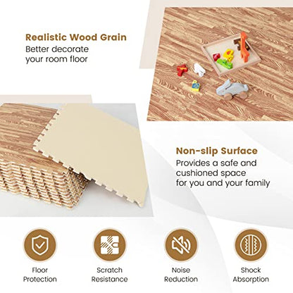 Giantex 24 Pcs Faux Wood Grain EVA Foam Tiles, 24"x24" Interlocking Floor - color: Light Oak, size: 96 Sq.Ft (24 Tiles)