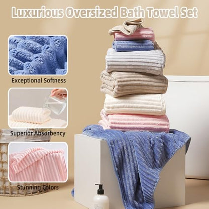 10 PCS Rainbow Coral Fleece Towels Set - Super Absorbent,Extra Large Size, Cost-Effective(Milk White, Deep Blue, Coffee, Pink, Gray)