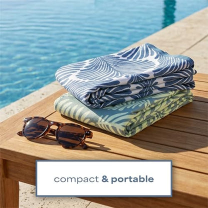 S&T INC. Aura Beach Towel 2 Pack, Quick-Dry Pool Towels with Elastic Band for Travel, Gym, and Yoga, Sand Resistant, 35 inches x 70 inches, Leaves