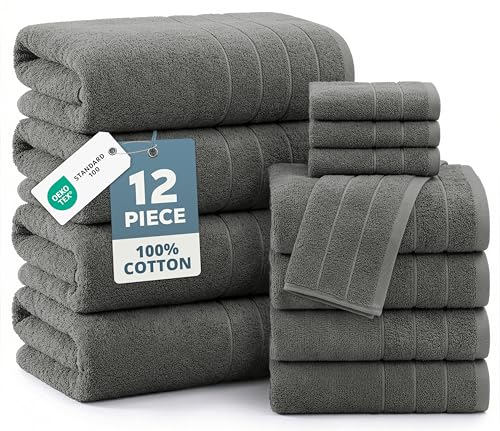 CASA PLATINO Premium Cotton Turkish Towel Set for Bathroom - 12 Pc - Super Soft, Quick Dry & Highly Absorbent - 4 Bath, 4 Wash Cloth, 4 Hand Towels - Hotel Quality, Durable & Easy Care - Ultimate Grey - color: 08: Ultimate Grey, size: 12 Piece Towel Set