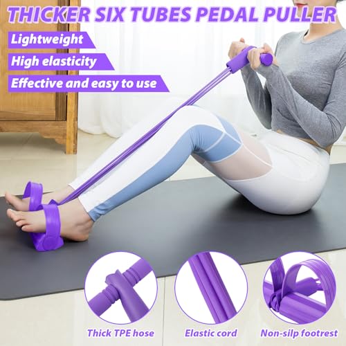 17 Pcs Home Pilates Kit with Resistance Bands 6 Tube Pedal Puller Resistance Band Set for Women Weight Loss Leg Training Workout Equipment Gym Exercise Equipment Beginners Yoga (Purple)