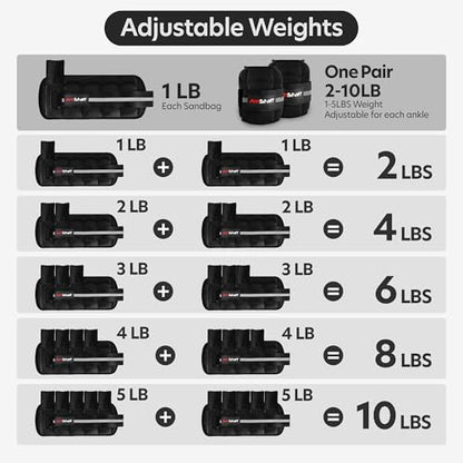 AmStaff Fitness Adjustable Ankle Weights 1 Pair 2 4 6 8 10 Lbs Leg Weight Straps for Strength Training, Walking, Jogging, Running, and Fitness Workouts – 1-5 lbs Each Ankle, 10 lbs Pair Set