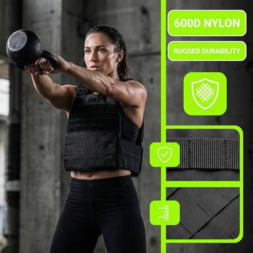 Tactical Weighted Vest for Men & Women Adjustable Strength and Endurance Workout Vest with MOLLE Panel Padded Shoulder Straps Breathable Mesh Quick Release Buckles for Running Rucking Training Fitness - color: Black