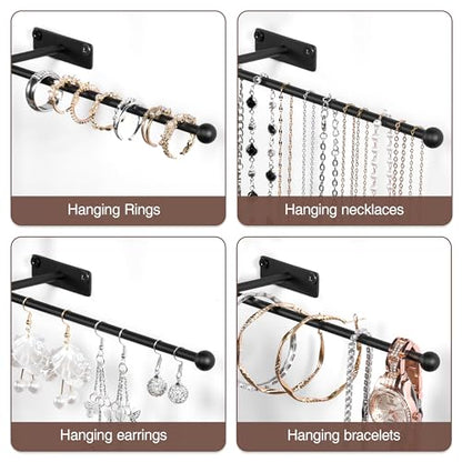 Wall Hanging Jewelry Organizer 12.6", Screw Included, Black 2-Pack - color: Black, size: 2 Pack