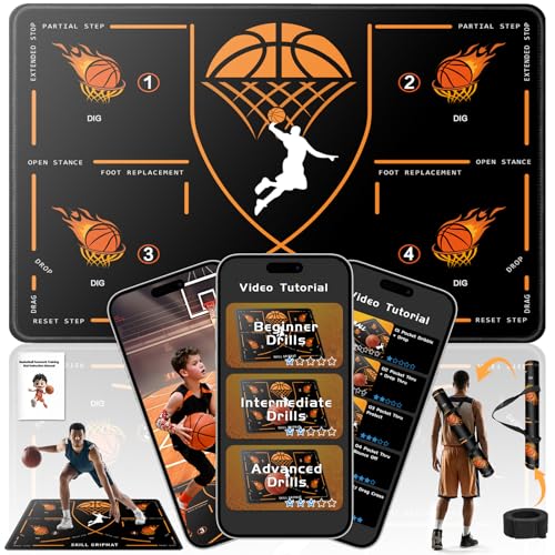 Portable Basketball Footwork Training Mat, Agility Footstep Training Mat, Basketball Pads for Training All Levels, Non-Slip Silent Equipment for All Ages to Improve Speed, Strength and Coordination - color: Orange Mat