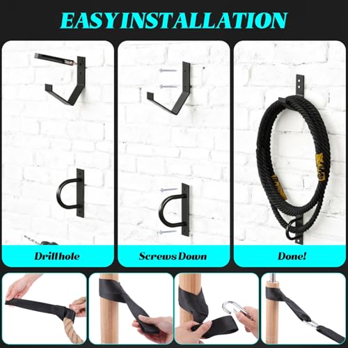 Battle Rope Wall Mount Kit with Anchor Strap Heavy Duty Steel Battle Rope Wall Mount Kit with Anchor & Storage Hook and Reinforced Nylon Strap, Easy and Fast Setup
