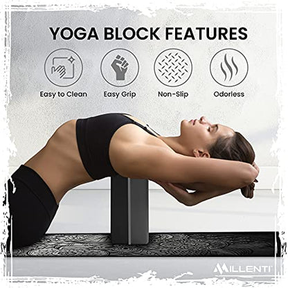 Gray Black Yoga Block Yoga Brick - Sold as Single EVA Foam Block, Bevelled Edge, Non-Slip, Latex-Free Block with a Workout Chart 9x6x4”