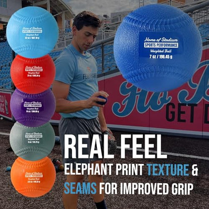 Set of 6 Weighted Balls with Seams & Free Throwing Program | Throwing Arm Strength & Velocity Training | 3.5oz, 5oz, 7oz, 14oz, 21oz, 32oz | Carry Bag Included
