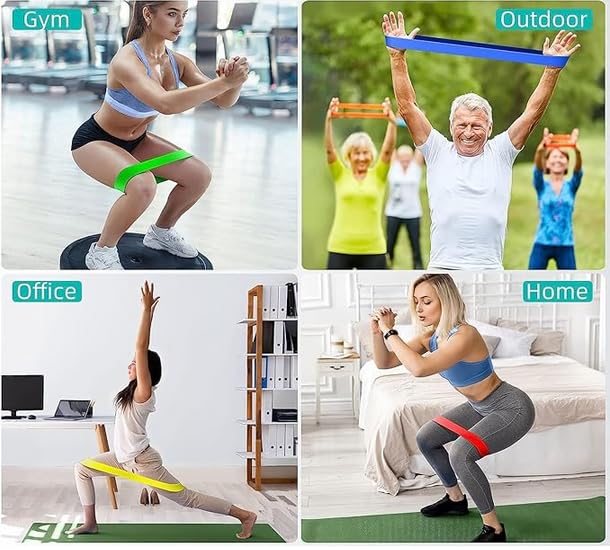 Resistance Loop Bands 5 Pack, Non-Slip Non-Roll TPE Exercise Bands for Yoga, Pilates, Home Workout, Strength Training, Stretching, Ideal for Glute, Leg, Arm, Hip Fitness