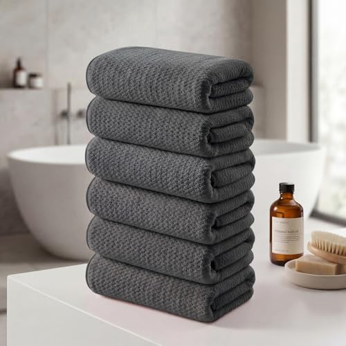 REDKISS Microfiber Hand Towels Set of 6, 16 by 28 inches, Ultra Soft and Highly Absorbent Hand Towels for Bathroom, Gym, Shower, Hotel, and Spa, Gray