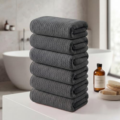REDKISS Microfiber Hand Towels Set of 6, 16 by 28 inches, Ultra Soft and Highly Absorbent Hand Towels for Bathroom, Gym, Shower, Hotel, and Spa, Gray