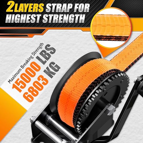 [PREMIUM] Boat Trailer Winch Strap With Supper Steel Hook, 15000 LBS Break Strength, Two Layers Winch Strap, Winch Pulley Strap For Boat Trailer Replacement, Towing Vehicles & Boat Accessories 2"x20'