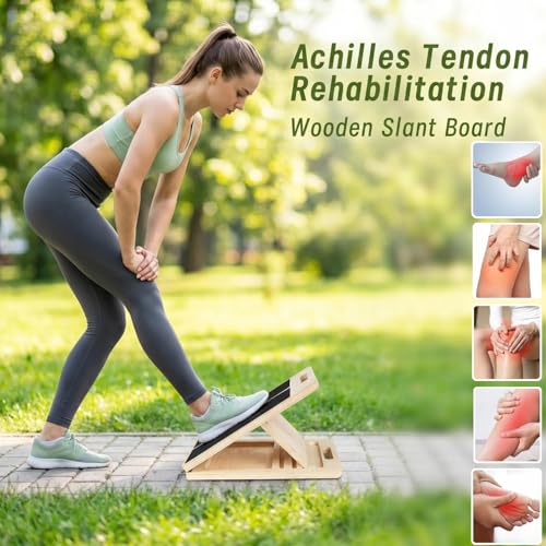 Slant Board for Calf Stretching, Portable Wooden Slant Board with 5 Adjustable Angles, Non-Slip 300lb Weight for Squats, Calf Muscles, Knees, Heel, Ankle, for Home, Gym, Office