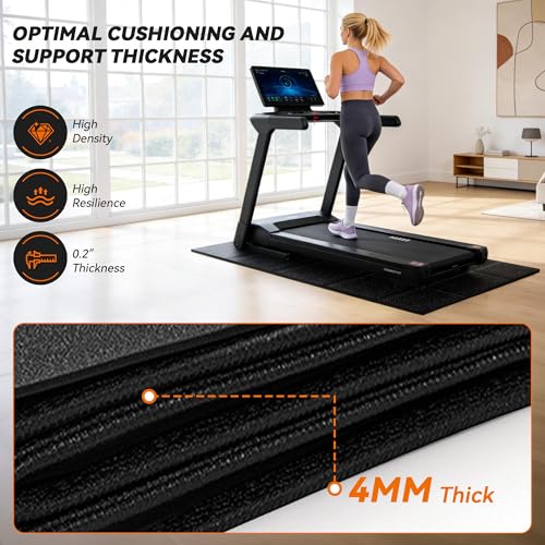 Treadmill Mat for Carpet &Hardwood Floors, 79" × 39.4" 0.16" Thick High Density, Non-Slip Fitness Equipment Mat, Mat for Under Treadmills, Elliptical, Exercise Bikes, Stationary Cycles - size: 78.7"L x 39.4"W x 0.2"Th