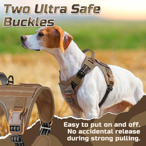 rabbitgoo Tactical Dog Harness for X-Large, No Pull Military Service Vest - color: Brown, size: X-Large