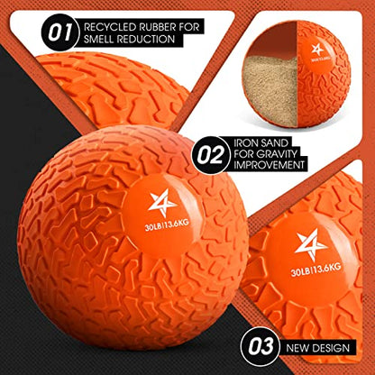 Yes4All Upgraded Version Durable Solid Slam Medicine Balls from 10-40lbs, Multicolor Options - color: Orange beast, style: F. 30lbs
