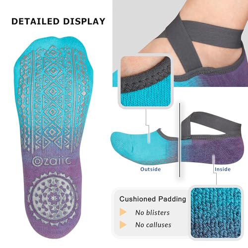 Ozaiic Pilates Socks for Women Non Slip Grip Yoga Barefoot Indoor Workout - color: 3 Pairs- Pink/Yellow/Blue