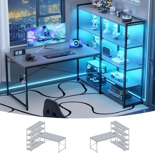 Pamray 49 Inch L Shaped Gaming Computer Desk with Shelves and Storage - color: Grey