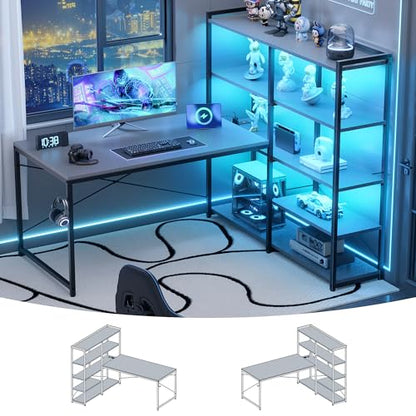 Pamray 49 Inch L Shaped Gaming Computer Desk with Shelves and Storage - color: Grey