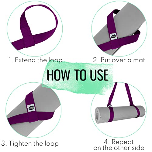 TECEUM Yoga Mat Strap – Extra Soft & Thick Cotton Carrier for All Mats - color: Deep Purple, size: 64 IN