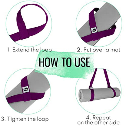 TECEUM Yoga Mat Strap – Extra Soft & Thick Cotton Carrier for All Mats - color: Deep Purple, size: 64 IN