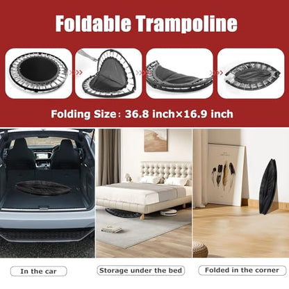 Rebounder Trampoline for Adults, 40"/50" Foldable Spring Fitness Trampoline - 450 lbs Capacity, Quiet & Stable Indoor/Outdoor Exercise Equipment for Cardio Workout - style: 50" WITH BAR
