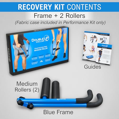 DoubleUP Roller Recovery Kit - Muscle Massager with Lever-Action Pressure Control and Quick-Change Rollers - color: Blue