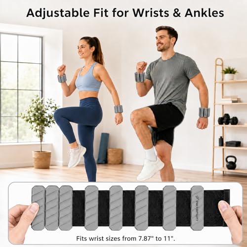 2 lb Wrist and Ankle Weights Set of 2 (1 lb Each) with Resistance Band, Adjustable Silicone Wearable Arm & Leg Weights for Walking, Pilates, Yoga, Home Workout